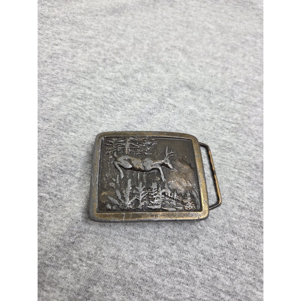 1977 Indiana Metal Craft Whitetail Deer Solid Brass Belt Buckle